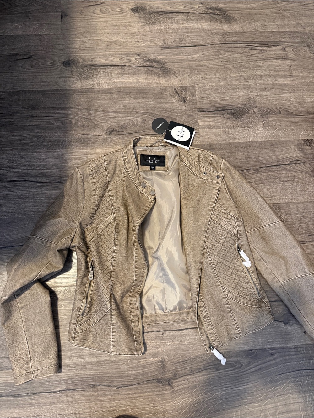 La coalition Taupe Quilted Faux Leather Moto Jacket